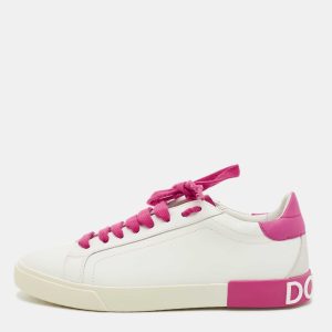 Dolce & Gabbana White/Pink Leather Portofino Low Top Sneakers Size 39, Athletic Shoes & Sneakers - Luxury Closet catalog