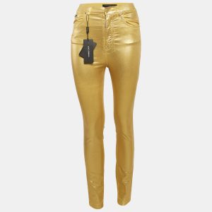 Dolce & Gabbana Metallic Gold Coated Cotton Grace Skinny Pants S, Clothing - Luxury Closet catalog
