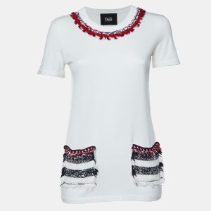 Dolce & Gabbana White Cotton Tweed Trimmed T-Shirt S, Shirts & Tops - Luxury Closet catalog