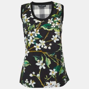 Dolce & Gabbana Black Floral and Checked Print Cotton Sleeveless Top S, Shirts & Tops - Luxury Closet catalog