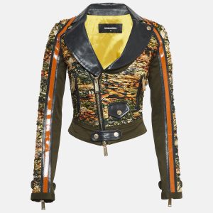 Dsquared2 Green Gabardine and Printed Crepe Zip-Up Jacket S, Coats & Jackets - Luxury Closet catalog