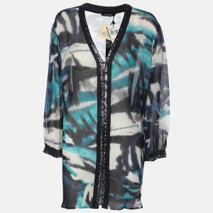 Elena Miro Blue Chiffon Embellished Shirt XXL, Shirts & Tops - Luxury Closet