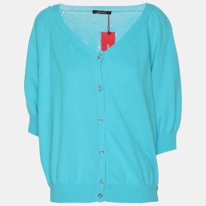 Elena Miro Teal Cotton Knit Button Front Crop Top XL, Shirts & Tops - Luxury Closet catalog