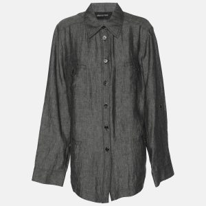 Elena Miro Grey Linen Marble Stirup Long Sleeve Shirt L, Shirts & Tops - Luxury Closet