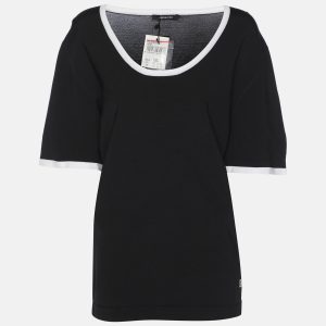 Elena Miro Black/White Stretch Knit Crew Neck T-Shirt XXL, Shirts & Tops - Luxury Closet catalog