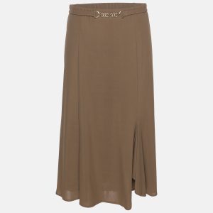 Elena Miro Khaki Jersey Belted Midi Skirt XL, Skirts - Luxury Closet