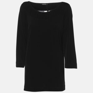 Elena Miro Black Jersey Ruched Neck Blouse L, Shirts & Tops - Luxury Closet catalog