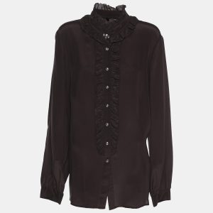 Elena Miro Dark Brown Chiffon Ruffle Front Long Sleeve Shirt L, Shirts & Tops - Luxury Closet catalog