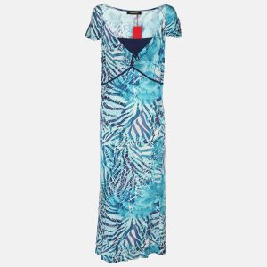 Elena Miro Blue Printed Jersey Sleeveless Midi Dress XL, Dresses - Luxury Closet