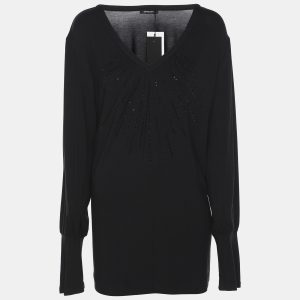 Elena Miro Black Jersey Embellished V Neck Top XXL, Shirts & Tops - Luxury Closet