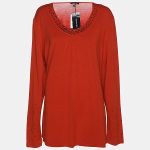 Elena Miro Orange Rhinestone Neck Top XXL, Shirts & Tops - Luxury Closet