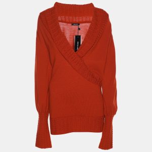 Elena Miro Orange Knit Cross Neck Sweater XL, Sweaters & Cardigans - Luxury Closet