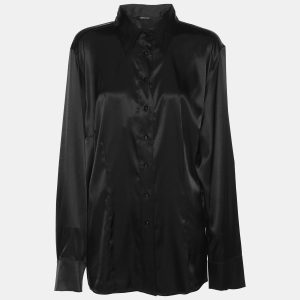 Elena Miro Black Stretch Satin Classic Long Sleeve Shirt L, Shirts & Tops - Luxury Closet catalog