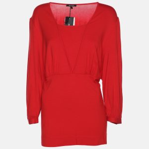 Elena Miro Red Jersey V Nick 3/4 Sleeve Blouse L, Shirts & Tops - Luxury Closet