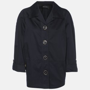 Elena Miro Navy Blue Stretch Cotton Single Breasted Short Coat L, Coats & Jackets - Luxury Closet catalog