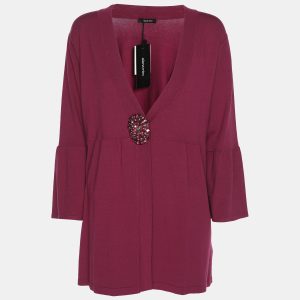 Elena Miro Hot Pink Jersey Crystal Embellished V Neck Blouse L, Shirts & Tops - Luxury Closet