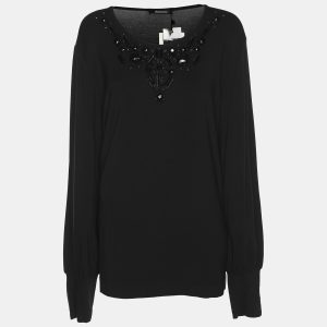 Elena Miro Black Jersey Embellished Long Sleeve Sweater L, Sweaters & Cardigans - Luxury Closet