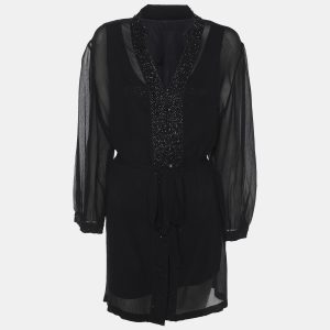 Elena Miro Black Chiffon Embellished Long Sleeve Shirt Set XL, Shirts & Tops - Luxury Closet catalog