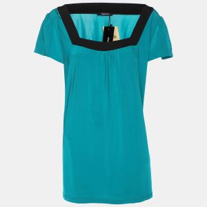 Elena Miro Green/Black Jersey Square Neck Cap Sleeve Top L, Shirts & Tops - Luxury Closet catalog