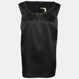 Elena Miro Black Satin Crystal Embellished Sleeveless Camisole L, Shirts & Tops - Luxury Closet catalog