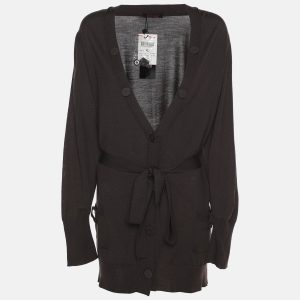 Elena Miro Brown Stretch Knit Belted Cardigan XL, Sweaters & Cardigans - Luxury Closet