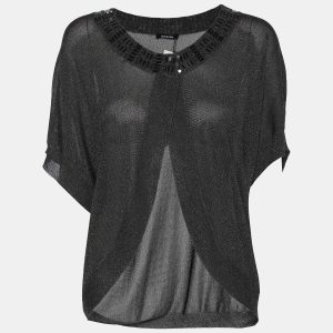 Elena Miro Grey Shimmered Lurex Knit Shrug Top XL, Sweaters & Cardigans - Luxury Closet