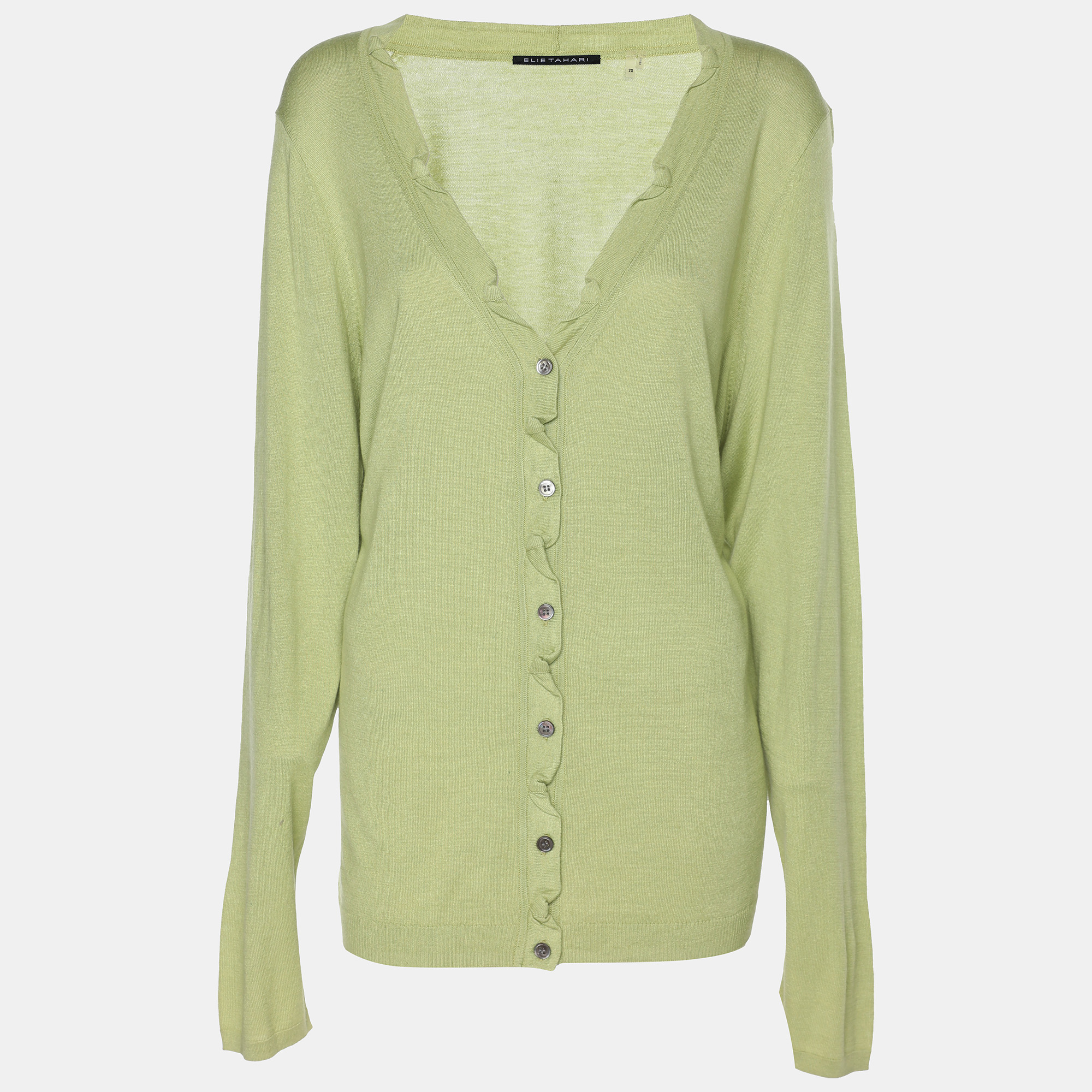 Elie Tahari Green Stretch Knit Sammy Long Sleeve Sweatshirt XXL, Sweaters & Cardigans - Luxury Closet