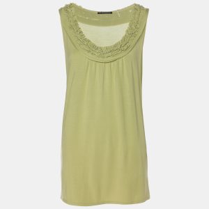 Elie Tahari Green Stretch Knit Ruffle Camisole Top XL, Shirts & Tops - Luxury Closet