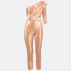 Elisabetta Franchi Rosegold Metallic Jersey One Shoulder Jumpsuit S, Suits - Luxury Closet catalog