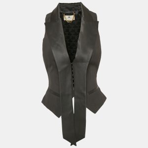 Elisabetta Franchi Black Satin Trim Crepe Vest S, Coats & Jackets - Luxury Closet catalog
