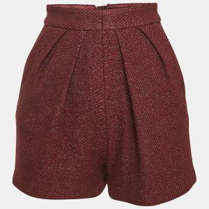 Elisabetta Franchi Burgundy Lurex Tweed Pleated Shorts S, Shorts - Luxury Closet