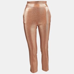 Elisabetta Franchi Metallic Rose Gold Lurex High Rise Cropped Trousers S, Clothing - Luxury Closet catalog