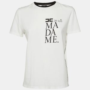 Elisabetta Franchi White Printed Cotton Crew Neck T-Shirt L, Shirts & Tops - Luxury Closet catalog