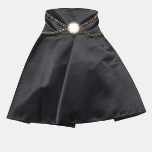 Elisabetta Franchi Black Satin Chain Detail Pleated Mini Skirt M, Skirts - Luxury Closet catalog