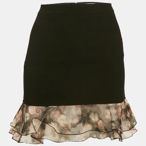 Elisabetta Franchi Black Organza Trim Crepe Ruffled Mini Skirt S, Skirts - Luxury Closet catalog