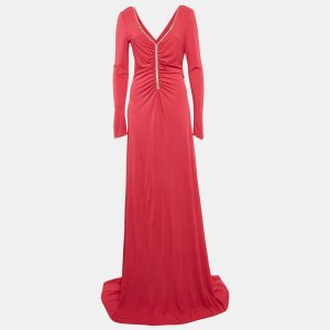Emilio Pucci Pink Jersey Stud Detail Ruched Maxi Dress M, Dresses - Luxury Closet