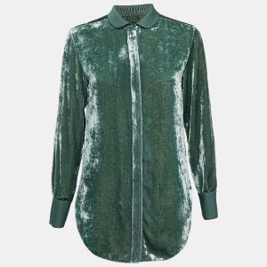 Emporio Armani Green Velvet Curved Hem Shirt S, Shirts & Tops - Luxury Closet