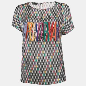Emporio Armani Multicolor Checked and Logo Embroidery Silk Top S, Shirts & Tops - Luxury Closet