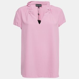 Emporio Armani Pink Stretch Crepe Short Sleeve Top L, Shirts & Tops - Luxury Closet