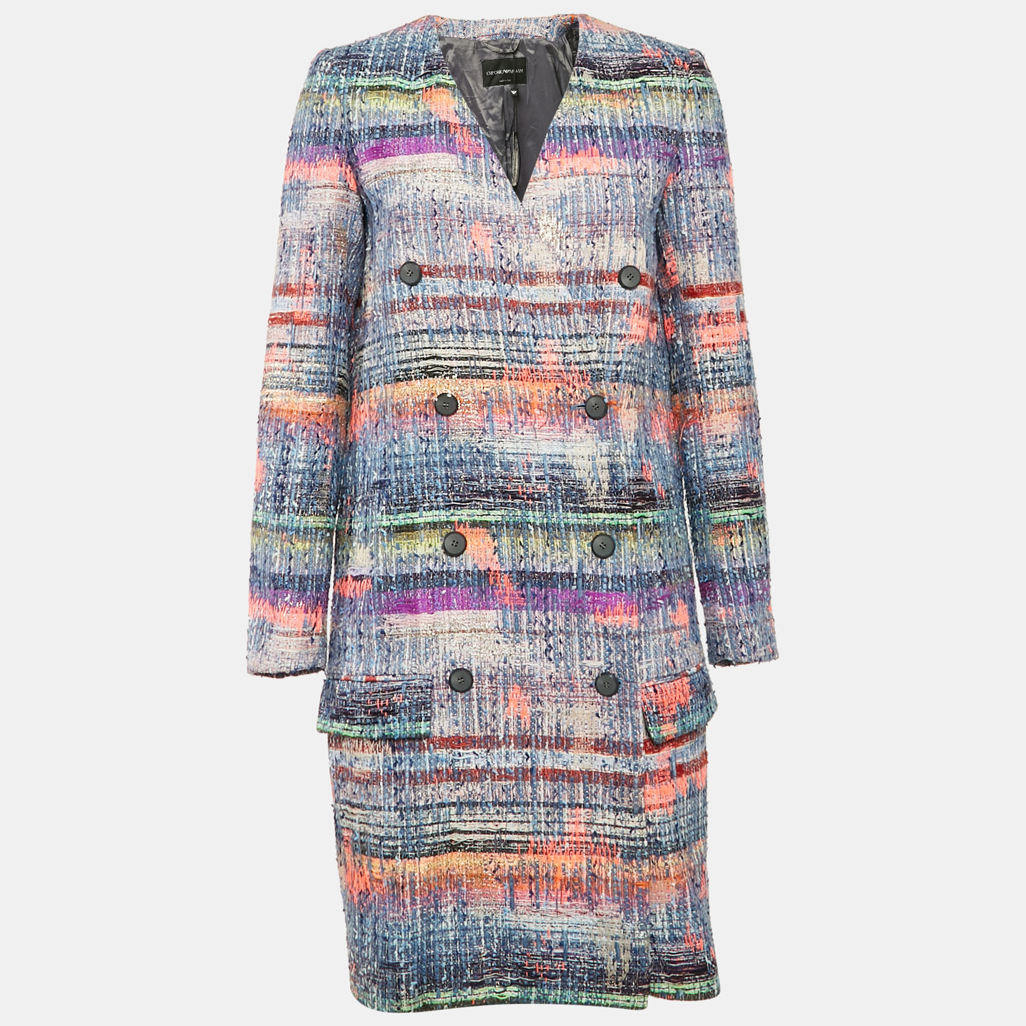 Emporio Armani Multicolor Lurex Tweed Double Breasted Mid-Length Coat S, Coats & Jackets - Luxury Closet catalog
