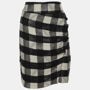 Emporio Armani Black/White Checkered Lurex Blend Midi Skirt M, Skirts - Luxury Closet catalog
