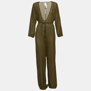 Eres Green Textured Lurex Silk Blend Jumpsuit M, Suits - Luxury Closet
