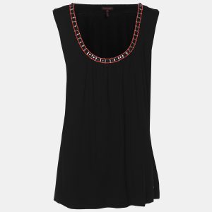 Escada Black Jersey Beads Embellished Sleeveless Top XL, Shirts & Tops - Luxury Closet