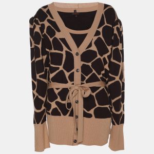 Escada Brown Printed Knit Button Front Sweater XL, Sweaters & Cardigans - Luxury Closet