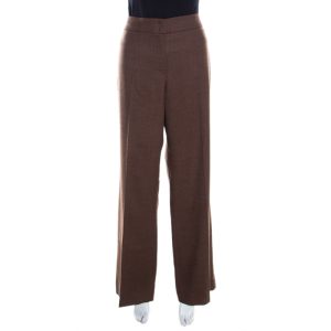 Escada Camel Brown Stretch Wool Wide Leg Hose Tailored Trousers L, Clothing - Luxury Closet catalog