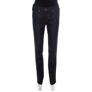 Escada Navy Blue Glitter Denim Metallic Piping Detail Straight Leg Jeans S, Jeans - Luxury Closet
