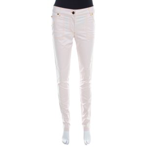 Escada Pale Beige Denim Contrast Topstitch Detail Tapered Jeans S, Jeans - Luxury Closet