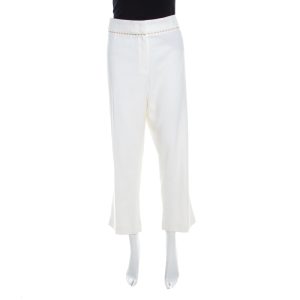 Escada White Stretch Cotton Embellished Waist Detail Cropped Tonikka Pants XL, Clothing - Luxury Closet catalog