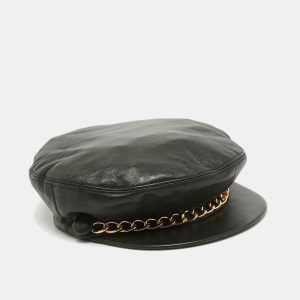 Eugenia Kim Black Leather Chain Embellished Cap S, Apparel & Accessories - Luxury Closet catalog