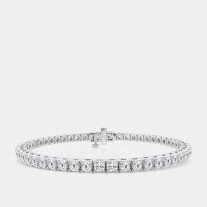 14K White Gold Round Lab Grown Diamond Four Prong Box Tennis Bracelet (5 ctw), Bracelets - Luxury Closet